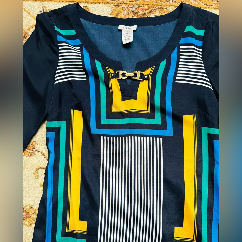 Vintage Cache Geometric Patterned Colorblock Top … - image 3